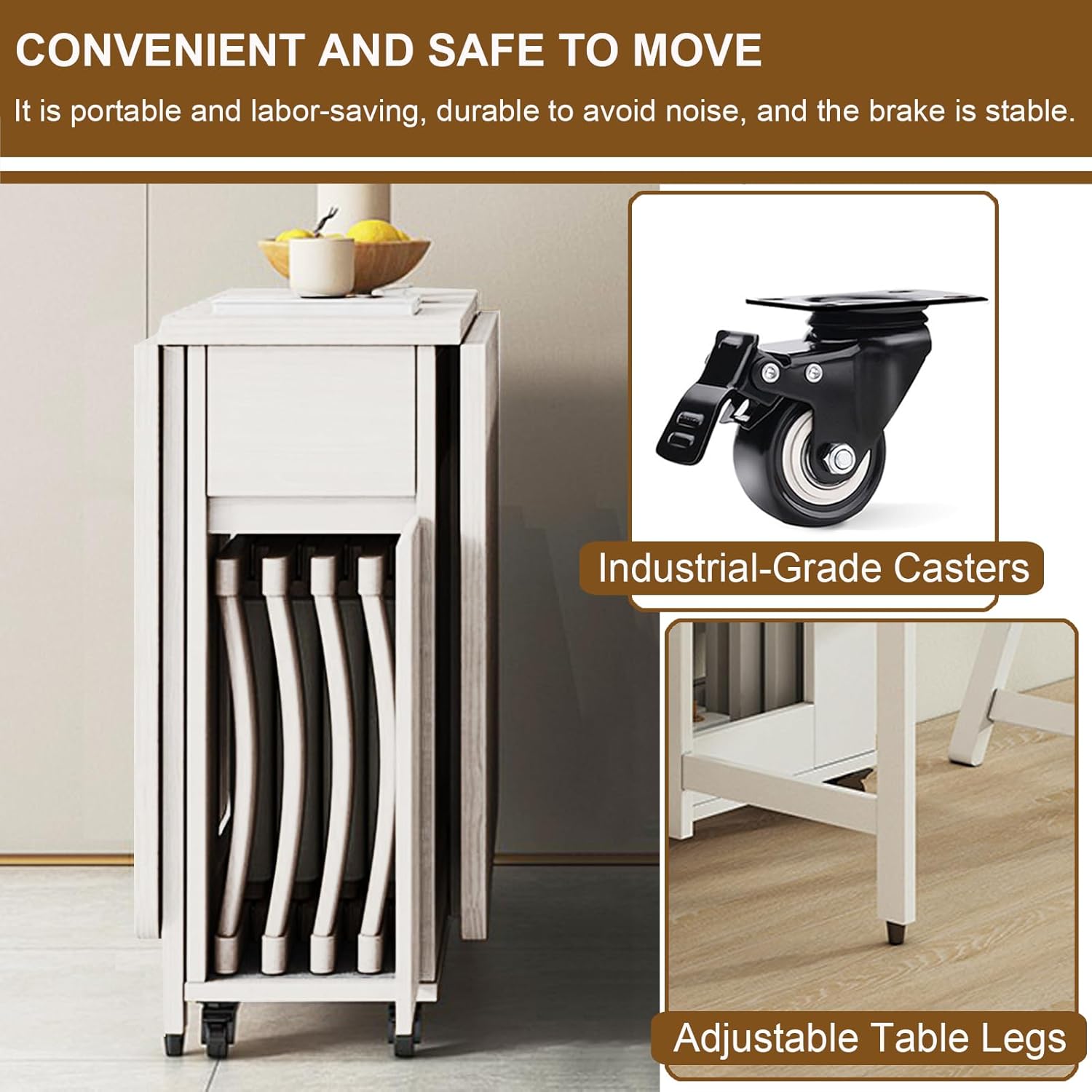 Folding Dining Table with 4 Chairs and Wheels H93552