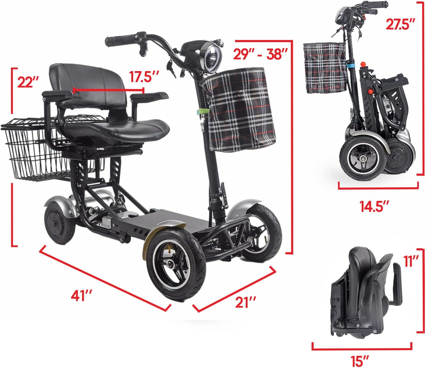Foldable 4 Wheel Mobility Scooter for Seniors with Long Range Battery Z607344