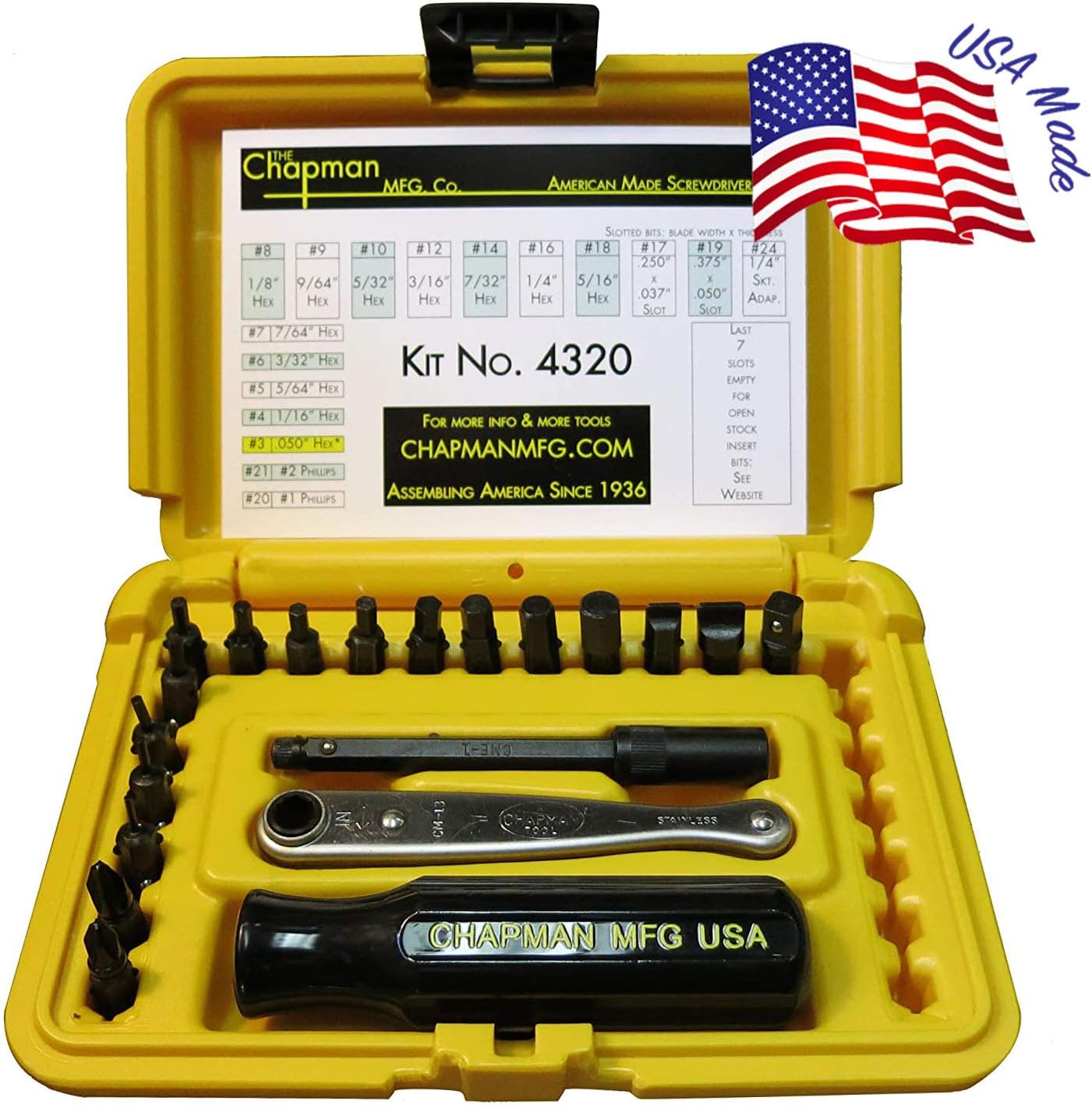 24-Piece Screwdriver Set with Phillips, Hex & Flathead Bits, Mini Ratchet, Yellow Case B528