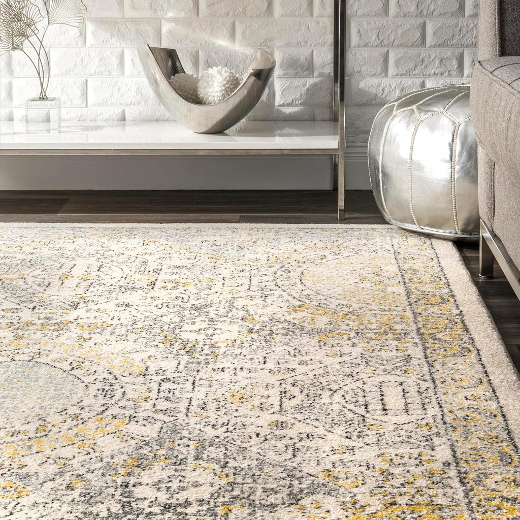 Vintage Transitional Area Rug 2x10 Runner Gold/Off-White A75442