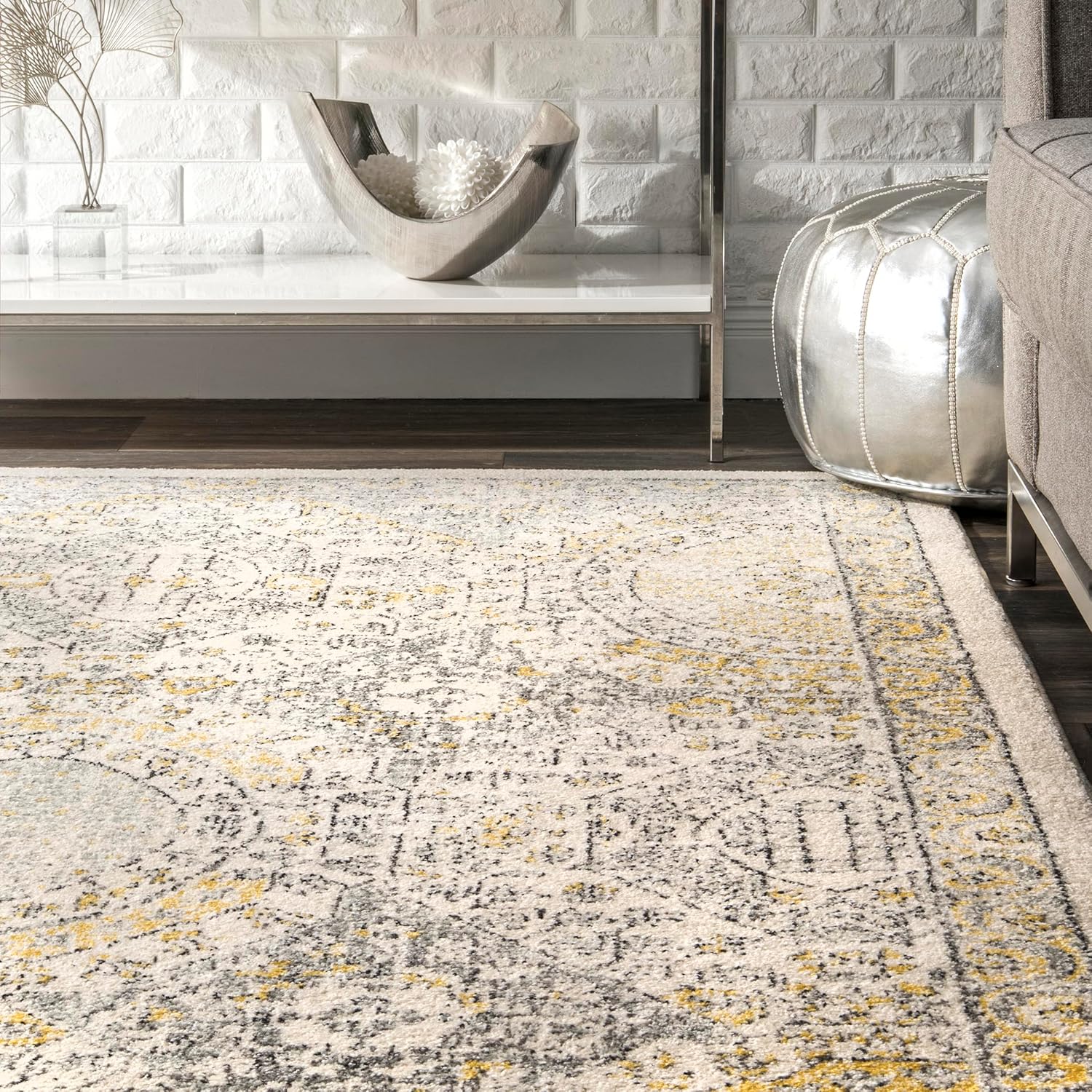 Vintage Transitional Area Rug 2x10 Runner Gold/Off-White A75442