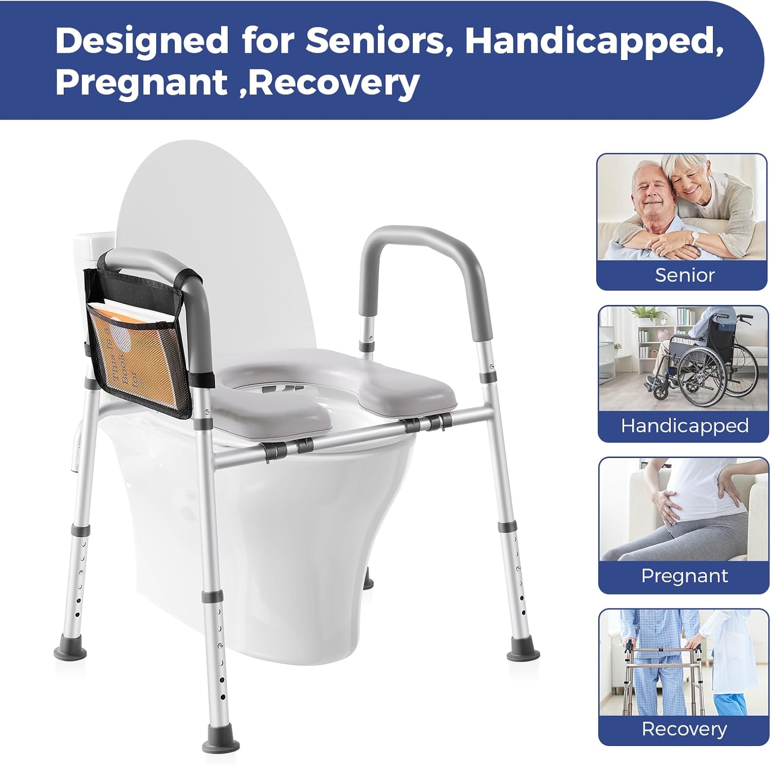 Raised Toilet Seat with Handles, Adjustable Width and Height G1749