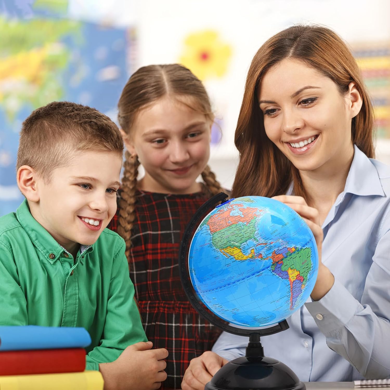 8 Inch Spinning Globe with Stand for Kids Geography Learning Y3746