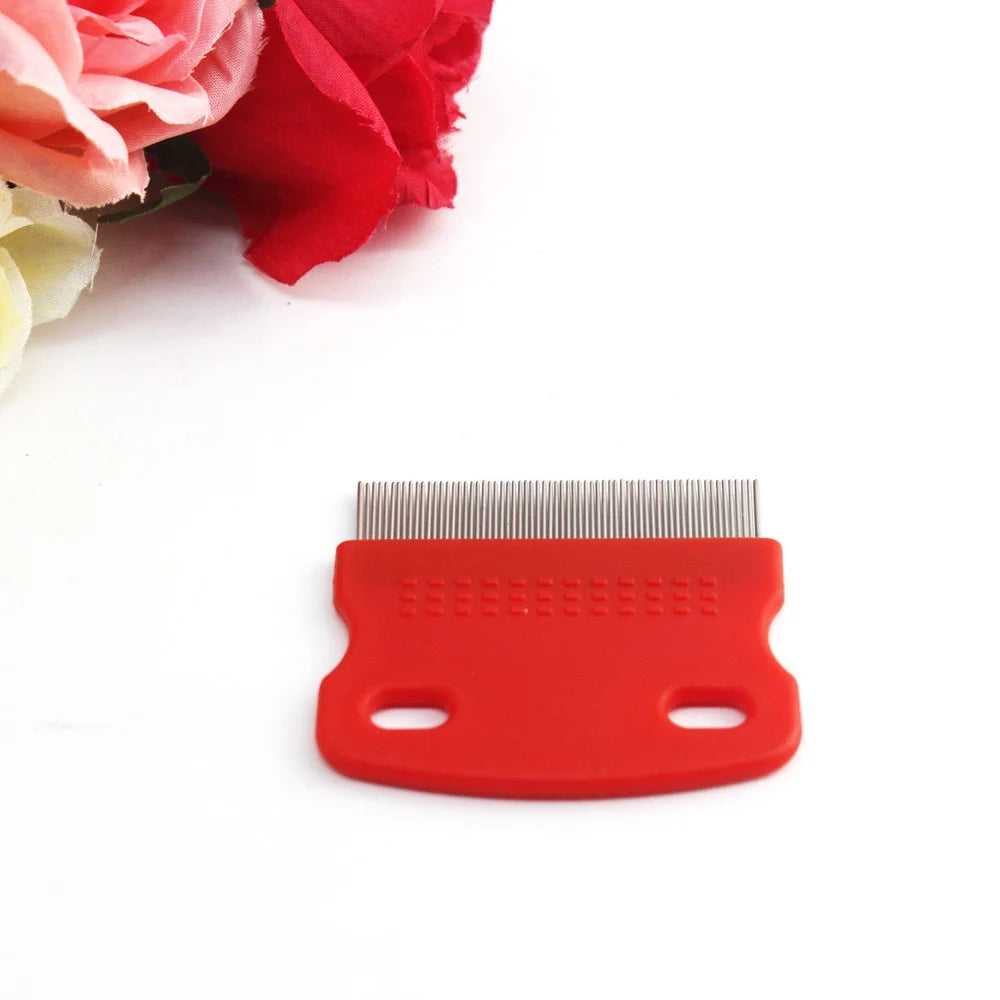 Pet Hair Grooming Comb Flea Shedding Brush Stainless Steel Fine Toothed P104357
