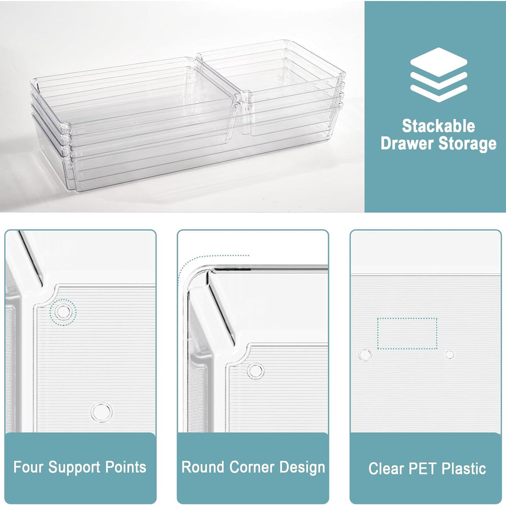 Large Clear Plastic Drawer Organizer Trays, Non-Slip Storage Bins F837049