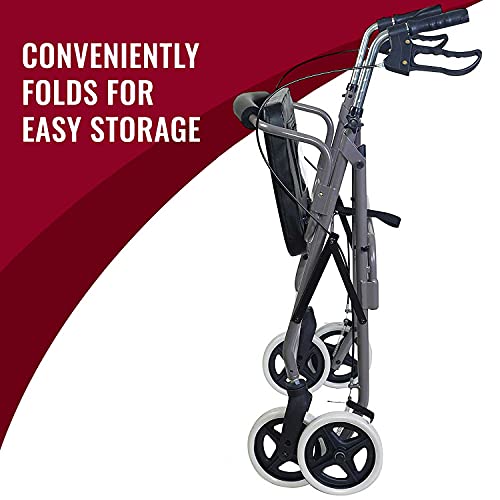 Rollator Walker with Extra Wide Seat and Backrest, Adjustable Height, Burgundy E4900