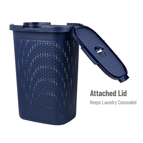 60L Slim Laundry Hamper with Lid, Wicker Style, Set of 2, Gray Q455886