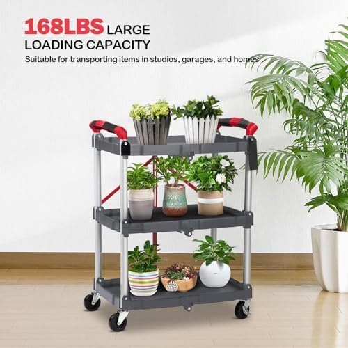 Foldable Utility Cart with Wheels, 3-Tier T7334