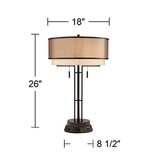 Rustic Industrial Table Lamp with USB and AC Power Outlet, 26" High K916