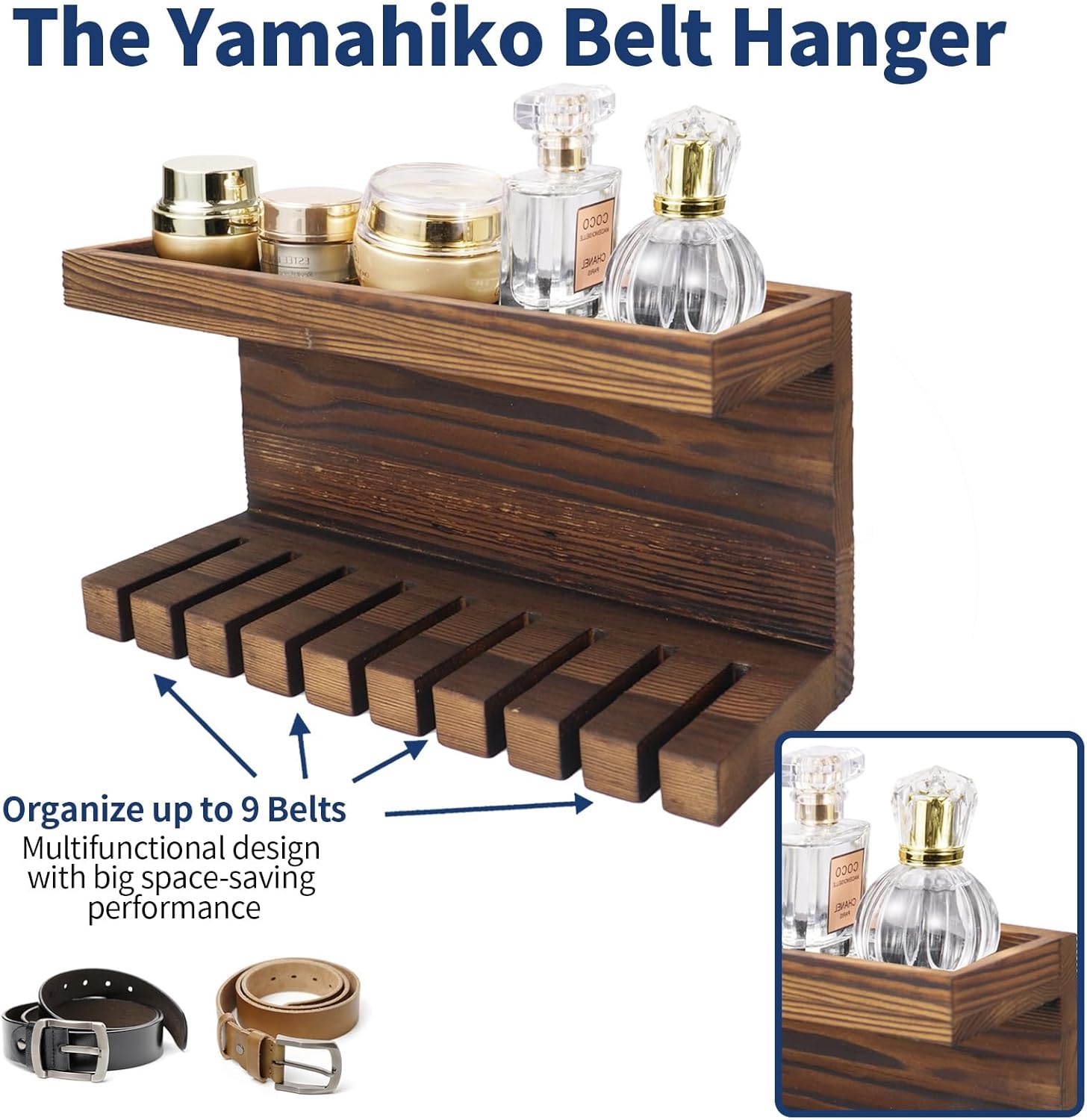 Belt Storage Organizer with Double Shelving Platform for Closet V84509