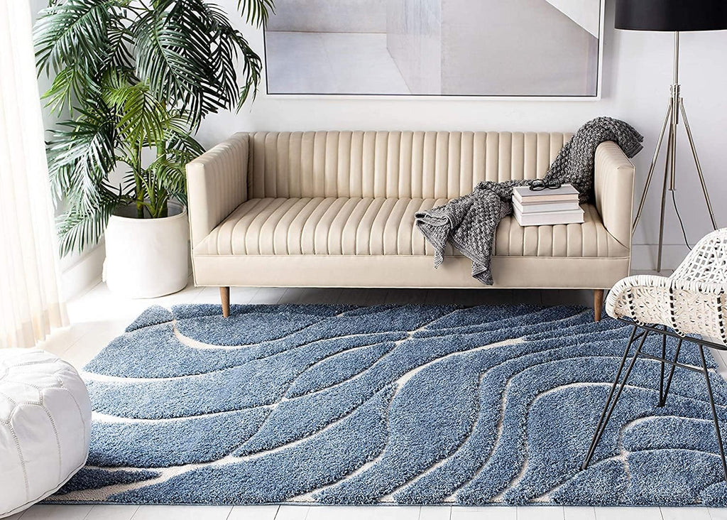 Shag Area Rug - 8'6" x 12', Light Blue & Cream, Non-Shedding, Easy Care S62821