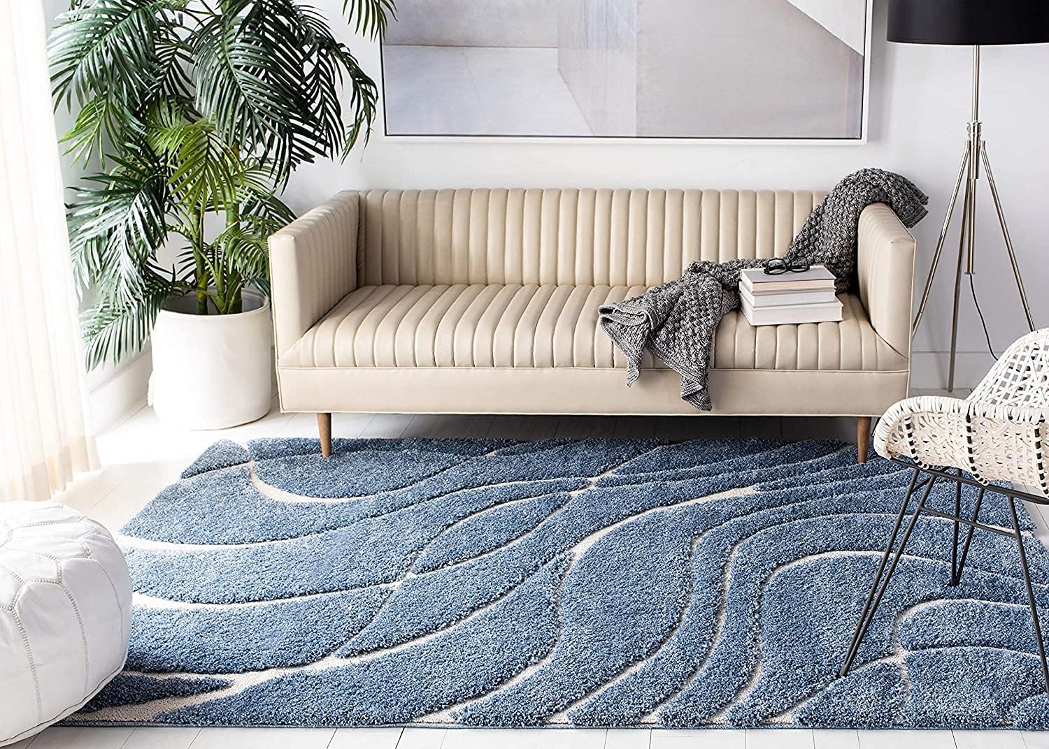 Shag Area Rug - 8'6" x 12', Light Blue & Cream, Non-Shedding, Easy Care S62821