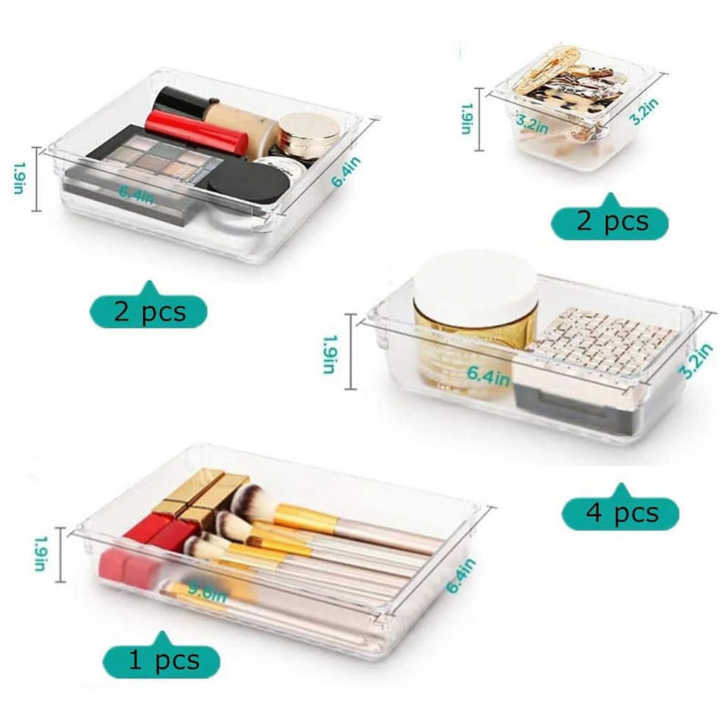 Clear Drawer Organizer Trays 4-Size Dividers Storage Boxes Y896172